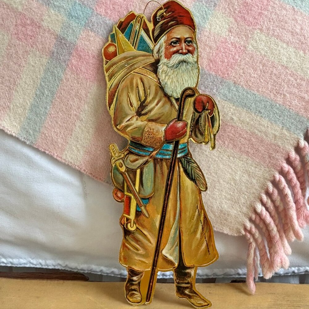 9" Victorian Santa Christmas Ornament Merrimack Gold Robe 1980 with Hanger